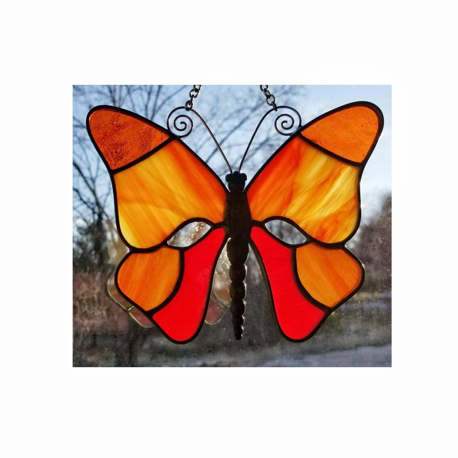 3D Metal Monarch Butterfly Wall Art, Stained Glass Hanging