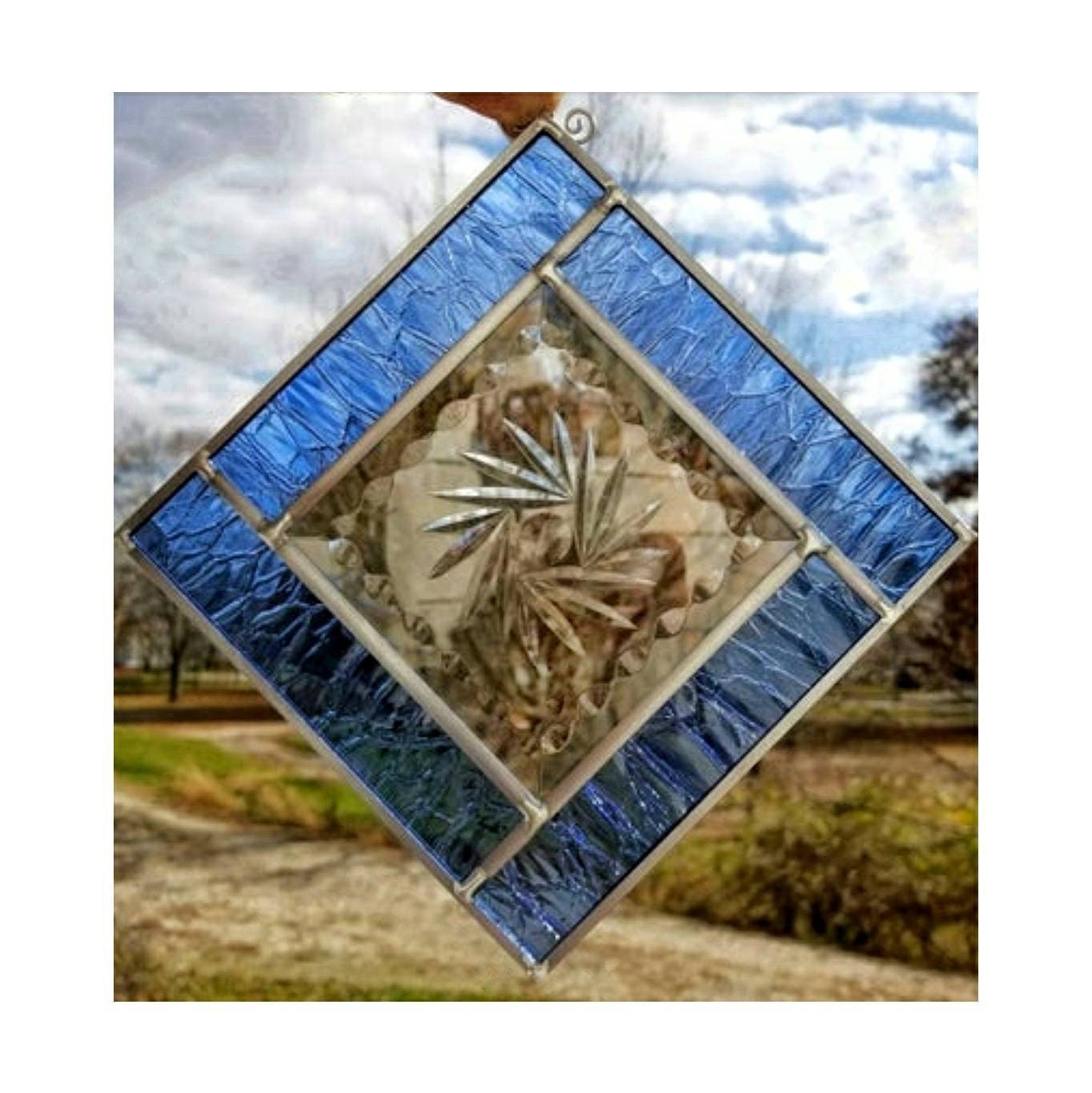 Starburst Engraved Bevel. Clear Stained Glass. 6 Sided prism edges. Diy Hobby. Easy to foil or came. Add Sparkle to panels & suncatchers.