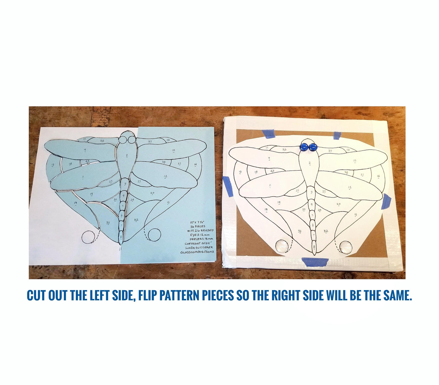 Dragonfly Pattern Kit. Diy Stained Glass. Includes 4 Jewels & Wire. Ready to cut heavy cardstock. Extra copies for layout, color planning.