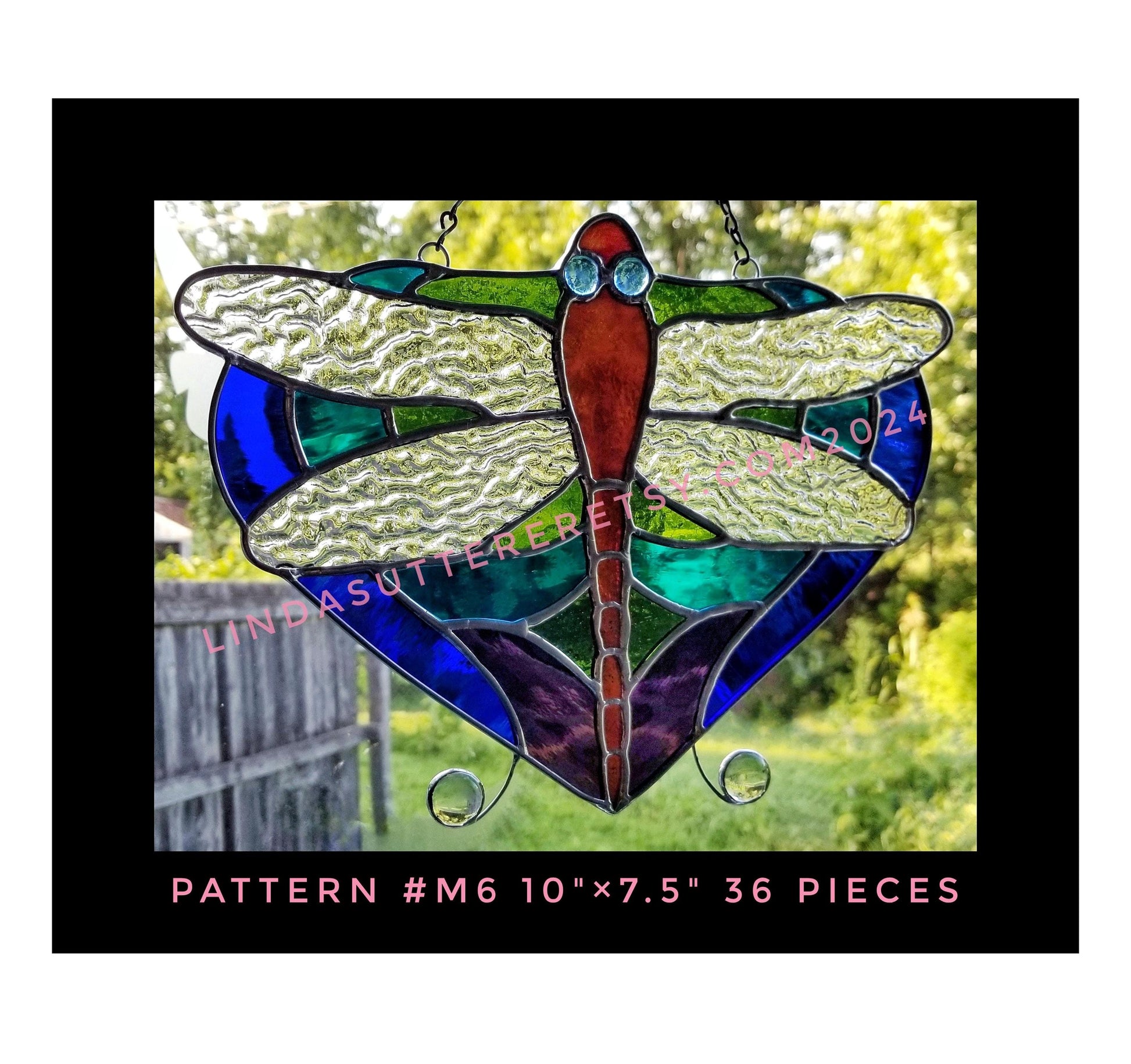 Dragonfly Pattern Kit. Diy Stained Glass. Includes 4 Jewels & Wire. Ready to cut heavy cardstock. Extra copies for layout, color planning.