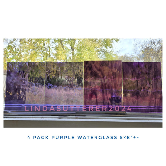 Grape & Violet, Purple Stained Glass Sheets. Oceanside Waterglass. Lovely 2 Color Wispy Mix. Easy Cut. Cathedral. 5''x 8''+- Pretty Pair