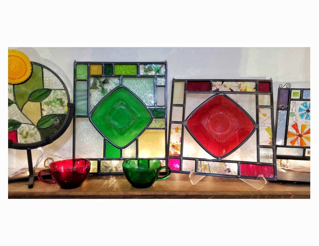 Vintage Colorful deals Stained Glass Window Hanging Panel