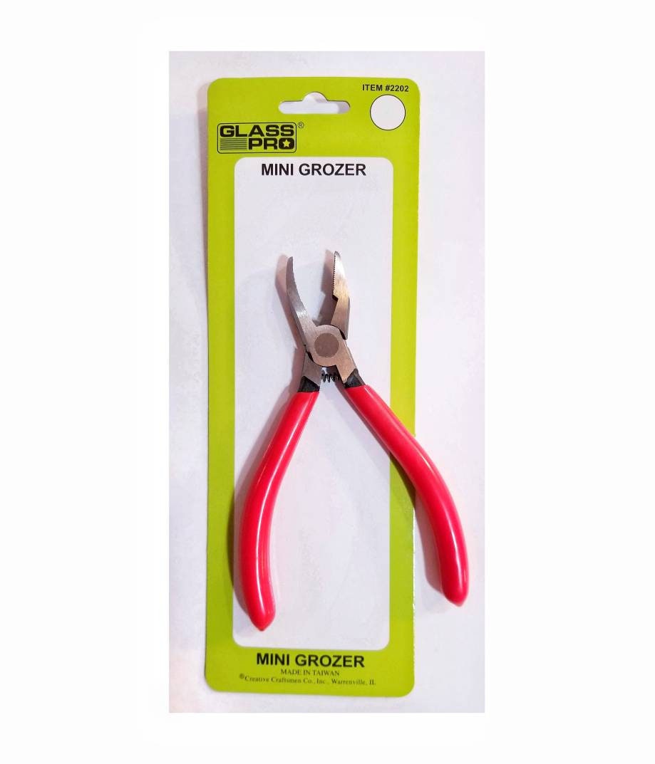 Pliers, Mini Grozziers for Stained Glass. Nip sheet glass or tile into shape. Fits in hand comfortably. All purpose plier, serrated jaw.