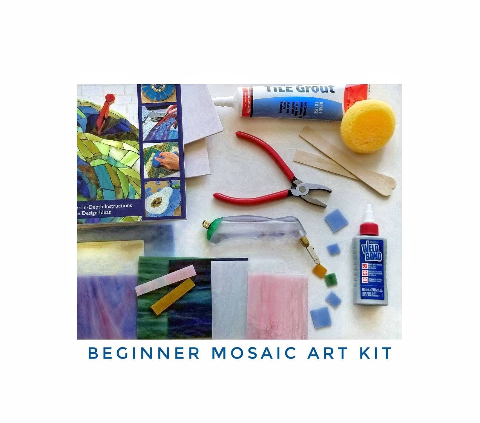 Stained Glass Beginner Tool Kit with Hakko Soldering Iron, Palm Grip  Cutter, Colorful Glass Sheets, Instruction Book, Supplies. 1-3 day ship