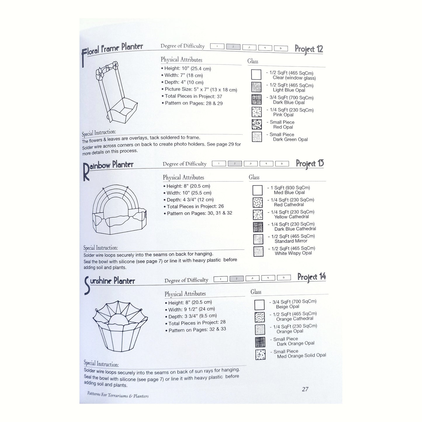 Terrariums & Planters Stained Glass Book. Design Ideas, 30 projects, 68 pages. Beginner or Advanced. Photoframes, Boxes, 3 Dimensional.