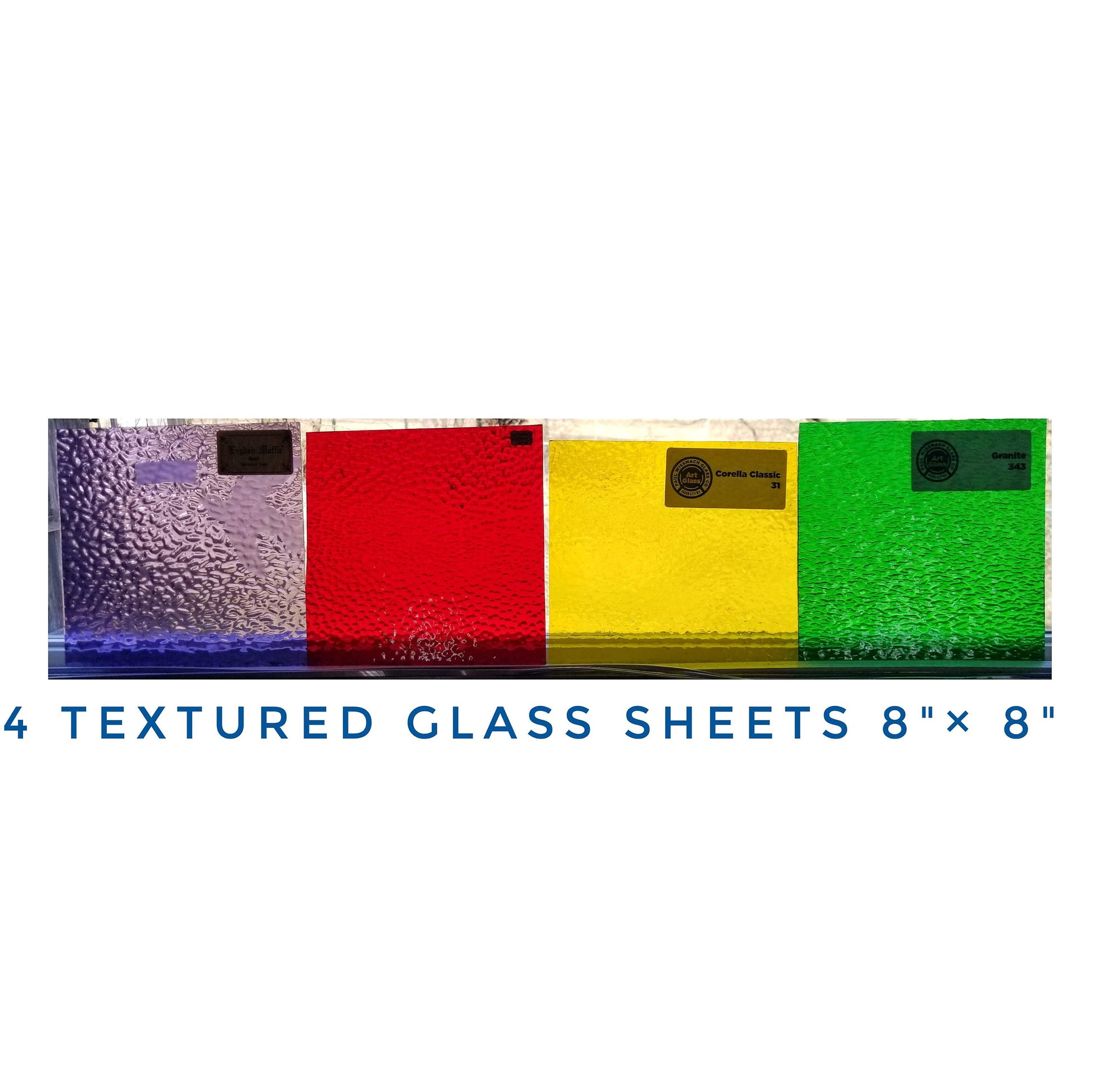 Stained Glass Sheets, 4 Color Pack of Soft Textures. Diy, easy to cut. Wissmach Cathedral, See Through. 8"×8"