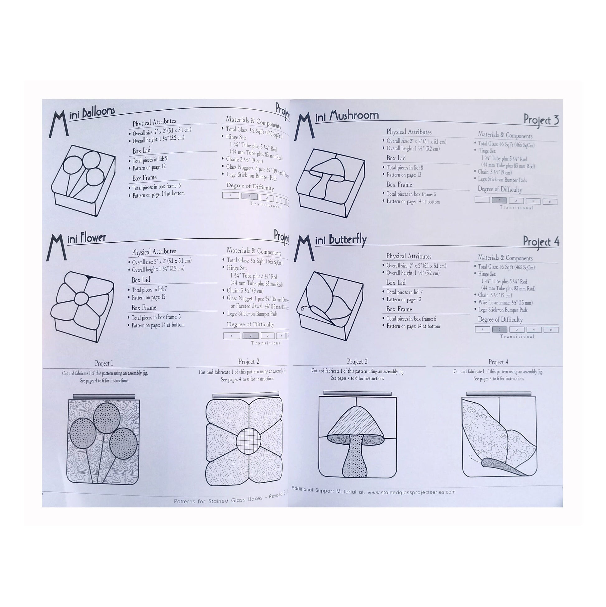 Stained Glass Boxes Pattern Book. New Updated Edition. 3D Art Glass Techniques. Diy 34 Designs of Mushrooms, Pianio, Shell & Geometric.